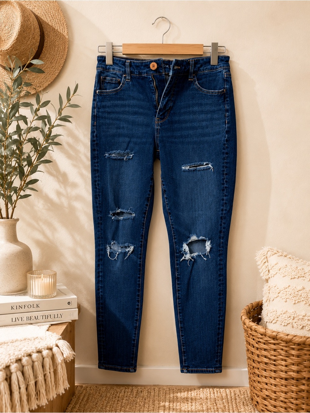 American Eagle Outfitters Dark Blue Ripped Skinny Jeans